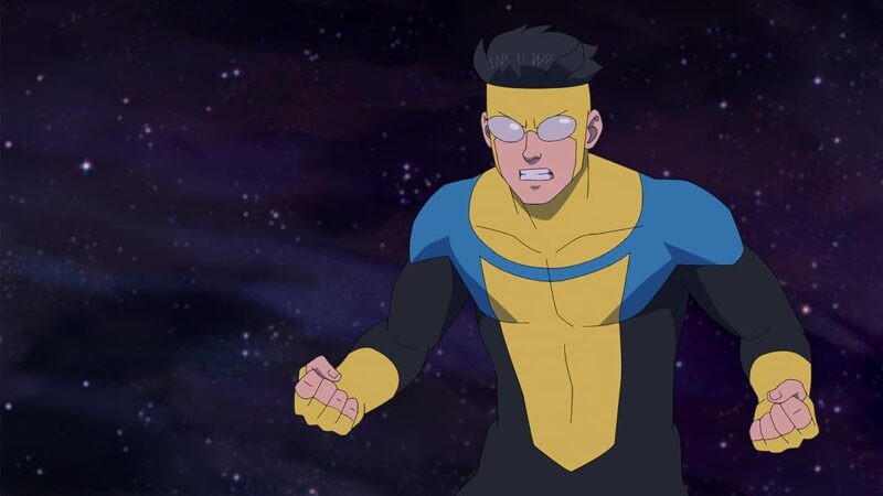 Mark Grayson com expressão de fúria no espaço em Invencível, marcando presença entre os melhores filmes e séries de abril no Prime Video.