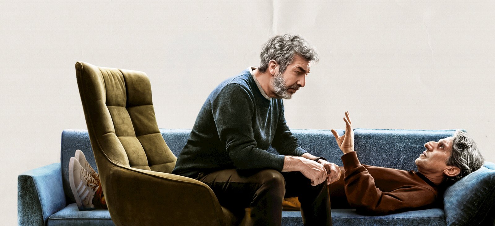 Ricardo Darín e Diego Peretti durante uma sessão de terapia em A Terapia Certa, uma das estreias da semana no streaming.